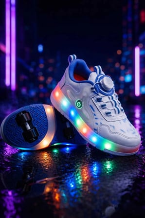 Elit EYL034 Erkek Çocuk RGB LED Işıklı Çıkarılabilir Tekerlekli PATEN Ayakkabı Beyaz - Mavi