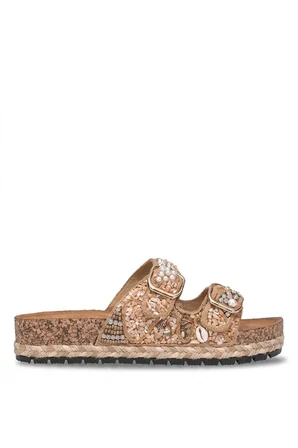 Guja 26Y217-9 Kadın Taşlı Düz Terlik Camel