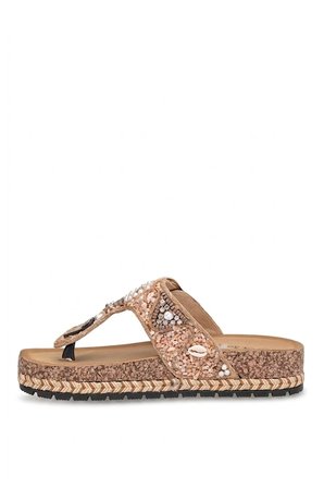 Guja 26Y217-4 Kadın Taşlı Düz Terlik Camel