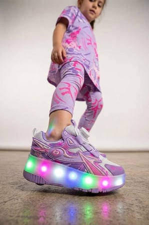 Elit Kız Çocuk RGB LED Işıklı Çıkarılabilir Tekerlekli PATEN Ayakkabı Lila