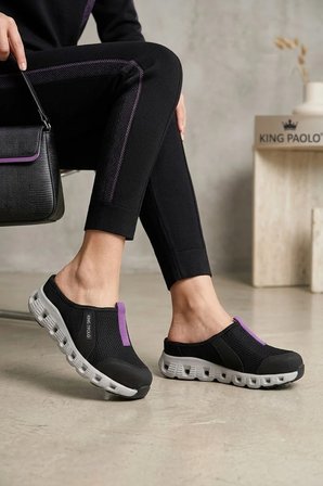 King Paolo H5204 Missy Kadın Memory Foam Sabo Terlik Siyah - Mor