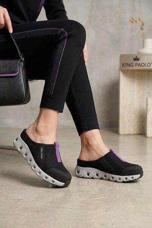 King Paolo H5204 Missy Kadın Memory Foam Sabo Terlik Siyah - Mor
