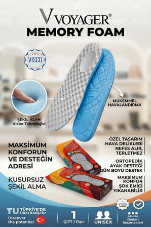 Voyager Memory Foam MFG Terleme Yapmayan Özel Dizayn Ortopedik Tabanlık Gri