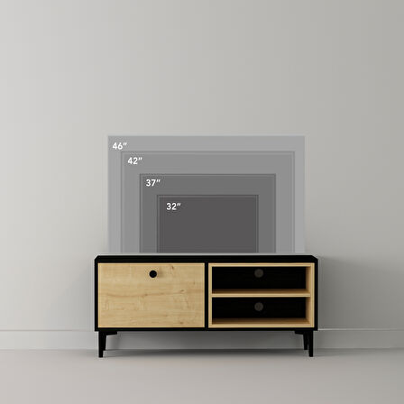 T004 Minimal Tv Sehpası Ahşap Siyah/Safir Meşe