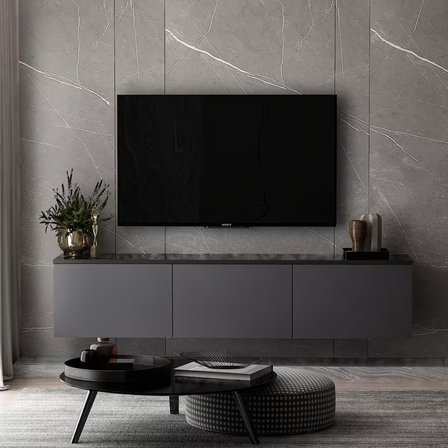Neon Duvara Monte 3 Kapaklı TV Sehpası – 160 cm – Minimal Tasarım, Antrasit/Mermer Desen