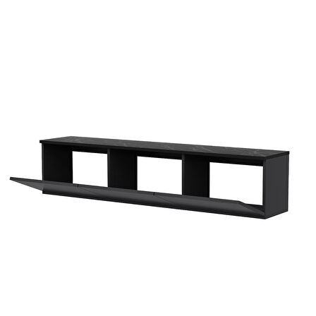 Neon Duvara Monte 3 Kapaklı TV Sehpası – 160 cm – Minimal Tasarım, Antrasit/Mermer Desen
