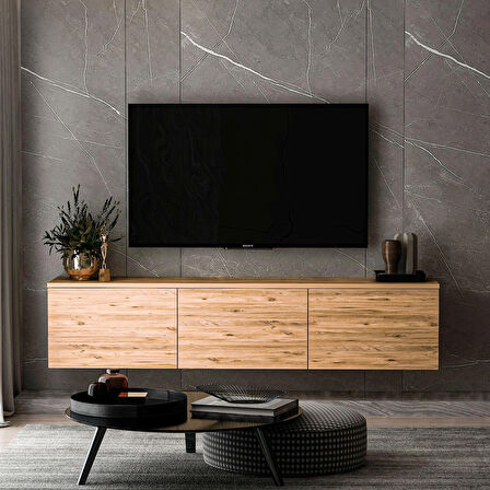 Neon Duvara Monte 3 Kapaklı TV Sehpası – 160 cm – Minimal Tasarım, Atlantik Çam