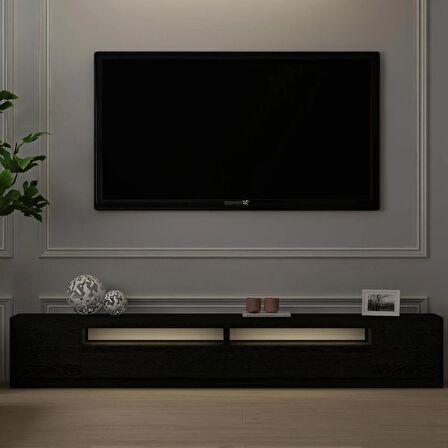 T008 Arya Led Işıklı Tv Sehpası SET Ahşap Siyah