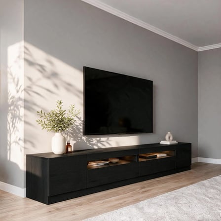 T008 Arya Led Işıklı Tv Sehpası SET Ahşap Siyah