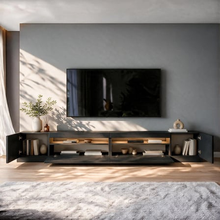 T008 Arya Led Işıklı Tv Sehpası SET Ahşap Siyah