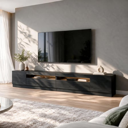 T008 Arya Led Işıklı Tv Sehpası SET Ahşap Siyah