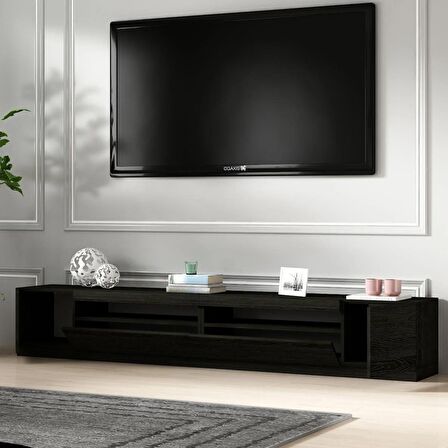 T008 Arya Led Işıklı Tv Sehpası SET Ahşap Siyah