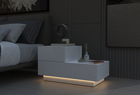 Kayra KMD002 LED Işıklı Komodin – 2 Çekmeceli Modern Tasarım