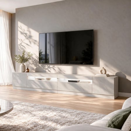 T008 Arya Işıklı Tv Sehpası Orma Mermer-Beyaz Set