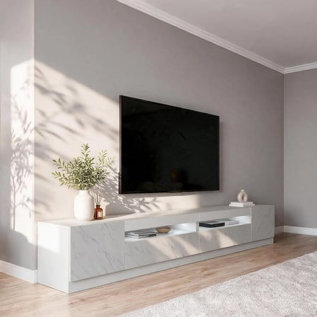 T008 Arya Işıklı Tv Sehpası Orma Mermer-Beyaz Set