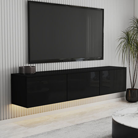 T0020 Alston 3 Kapaklı Duvara Monte Tv Ünitesi – LED Işıklı, Modern Tasarım, 160 cm