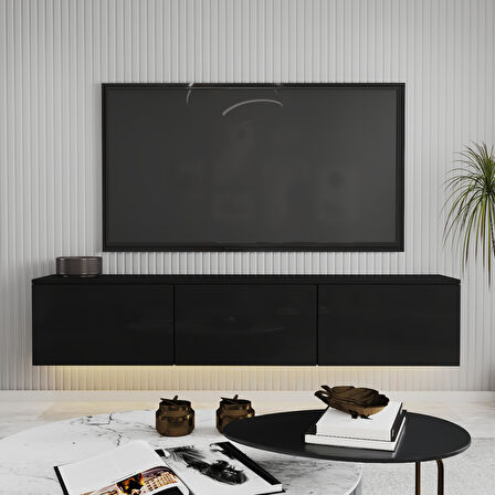 T0020 Alston 3 Kapaklı Duvara Monte Tv Ünitesi – LED Işıklı, Modern Tasarım, 160 cm