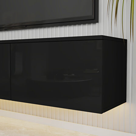 T0020 Alston 3 Kapaklı Duvara Monte Tv Ünitesi – LED Işıklı, Modern Tasarım, 160 cm