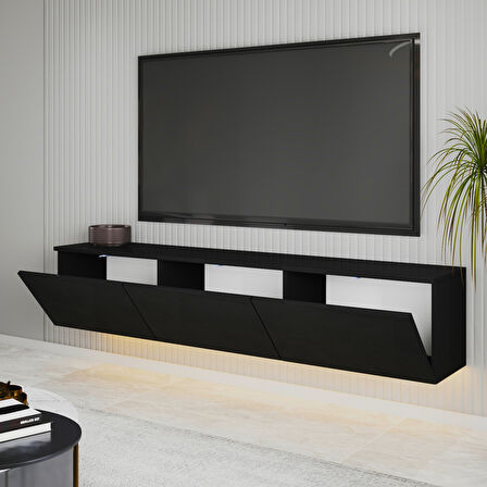 T0020 Alston 3 Kapaklı Duvara Monte Tv Ünitesi – LED Işıklı, Modern Tasarım, 160 cm