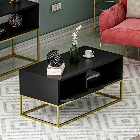 Mira Kapaklı Orta Sehpa, Gold Ayak, Modern Tasarım - 90 cm, Ev-Ofis