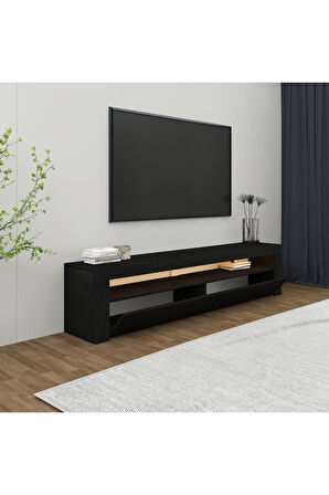 Batı Led Işıklı, 2 Kapaklı Tv Ünitesi, Tv Sehpası Ahşap Siyah