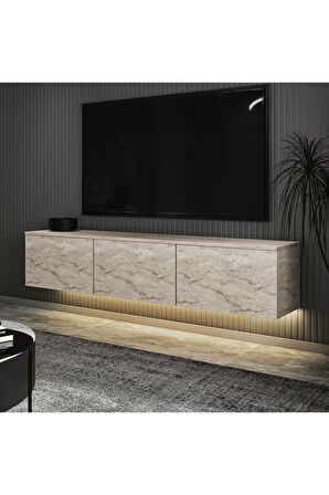 Neon Duvara Monte 3 Kapaklı TV Sehpası – 160 cm – Minimal Tasarım, Traverten Desen