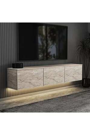 Neon Duvara Monte 3 Kapaklı TV Sehpası – 160 cm – Minimal Tasarım, Traverten Desen