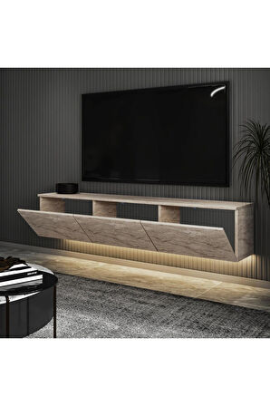 Neon Duvara Monte 3 Kapaklı TV Sehpası – 160 cm – Minimal Tasarım, Traverten Desen