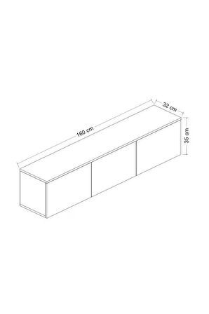 Neon Duvara Monte 3 Kapaklı TV Sehpası – 160 cm – Minimal Tasarım, Traverten Desen
