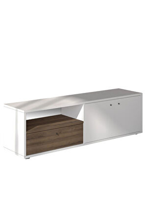 Pao Kapaklı Minimal TV Sehpası – 136 cm, Beyaz/Antik Ceviz