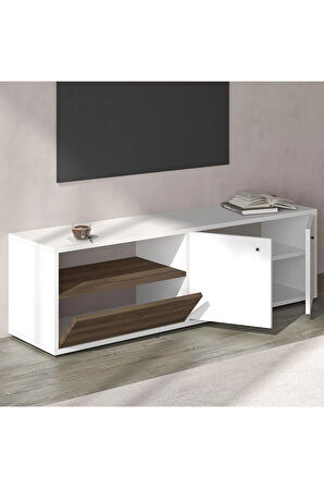 Pao Kapaklı Minimal TV Sehpası – 136 cm, Beyaz/Antik Ceviz