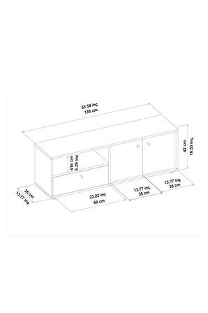 Pao Kapaklı Minimal TV Sehpası – 136 cm, Gri/Traverten