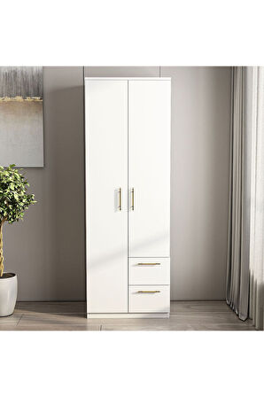 Merlin 2 Kapaklı, Çekmeceli Gardırop, Yatak Odası Dolap, Elbise Dolabı İstanbul Ceviz