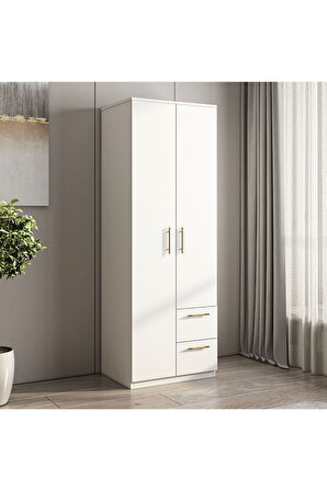 Merlin 2 Kapaklı, Çekmeceli Gardırop, Yatak Odası Dolap, Elbise Dolabı İstanbul Ceviz