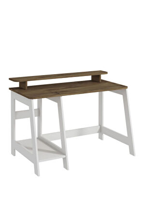 Country Ergonomik Çalışma Masası, Modern Bilgisayar Masası, Beyaz-Antik Ceviz