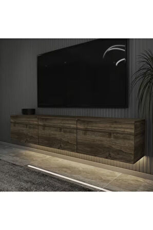 Neon Duvara Monte 3 Kapaklı TV Sehpası – 160 cm – Minimal Tasarım, İstanbul Ceviz