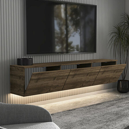 Neon Duvara Monte 3 Kapaklı TV Sehpası – 160 cm – Minimal Tasarım, İstanbul Ceviz