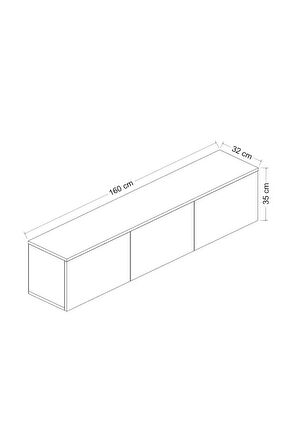 Neon Duvara Monte 3 Kapaklı TV Sehpası – 160 cm – Minimal Tasarım, İstanbul Ceviz