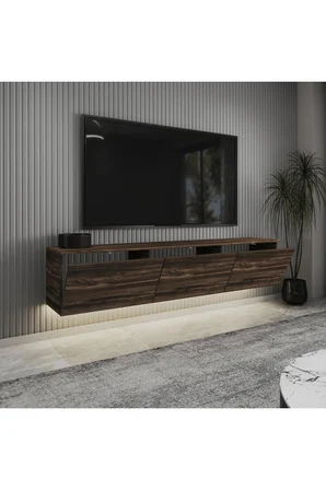 Neon Duvara Monte 3 Kapaklı TV Sehpası – 160 cm – Minimal Tasarım,  Ceviz