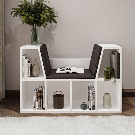 Livora Minderli Kitaplık - Oturma Alanlı 103 cm Minimalist Tasarım