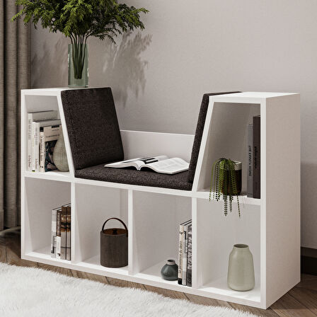 Livora Minderli Kitaplık - Oturma Alanlı 103 cm Minimalist Tasarım