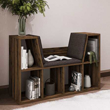Livora Minderli Kitaplık - Oturma Alanlı 103 cm Minimalist Tasarım