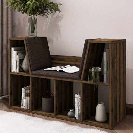 Livora Minderli Kitaplık - Oturma Alanlı 103 cm Minimalist Tasarım