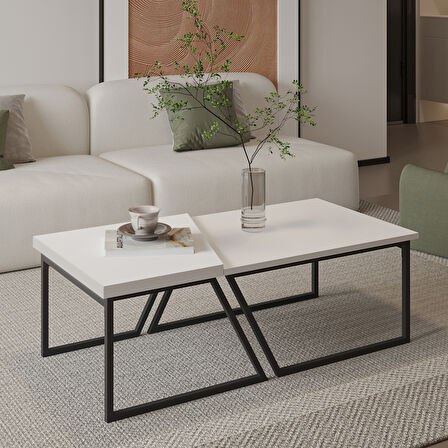 Verona İkili Orta Sehpa – Modern Tasarım Metal Ayaklı Sehpa Seti