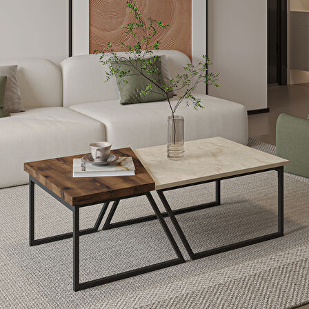 Verona İkili Orta Sehpa – Modern Tasarım Metal Ayaklı Sehpa Seti