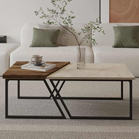 Verona İkili Orta Sehpa – Modern Tasarım Metal Ayaklı Sehpa Seti