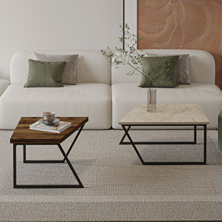 Verona İkili Orta Sehpa – Modern Tasarım Metal Ayaklı Sehpa Seti