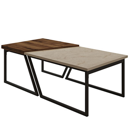 Verona İkili Orta Sehpa – Modern Tasarım Metal Ayaklı Sehpa Seti