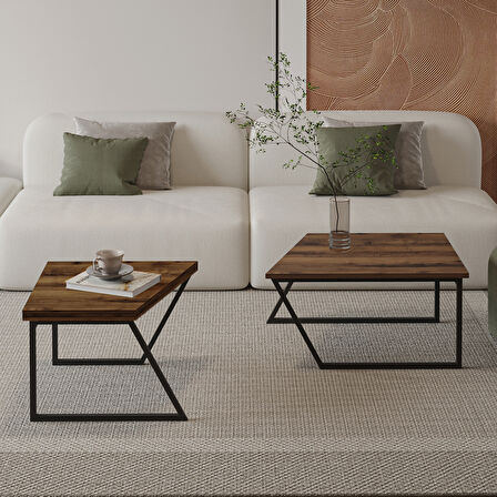 Verona İkili Orta Sehpa – Modern Tasarım Metal Ayaklı Sehpa Seti