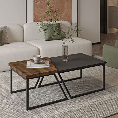 Verona İkili Orta Sehpa – Modern Tasarım Metal Ayaklı Sehpa Seti